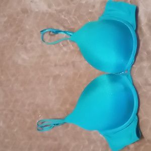 Extreme Pushup Teal Satin Bra 36A
